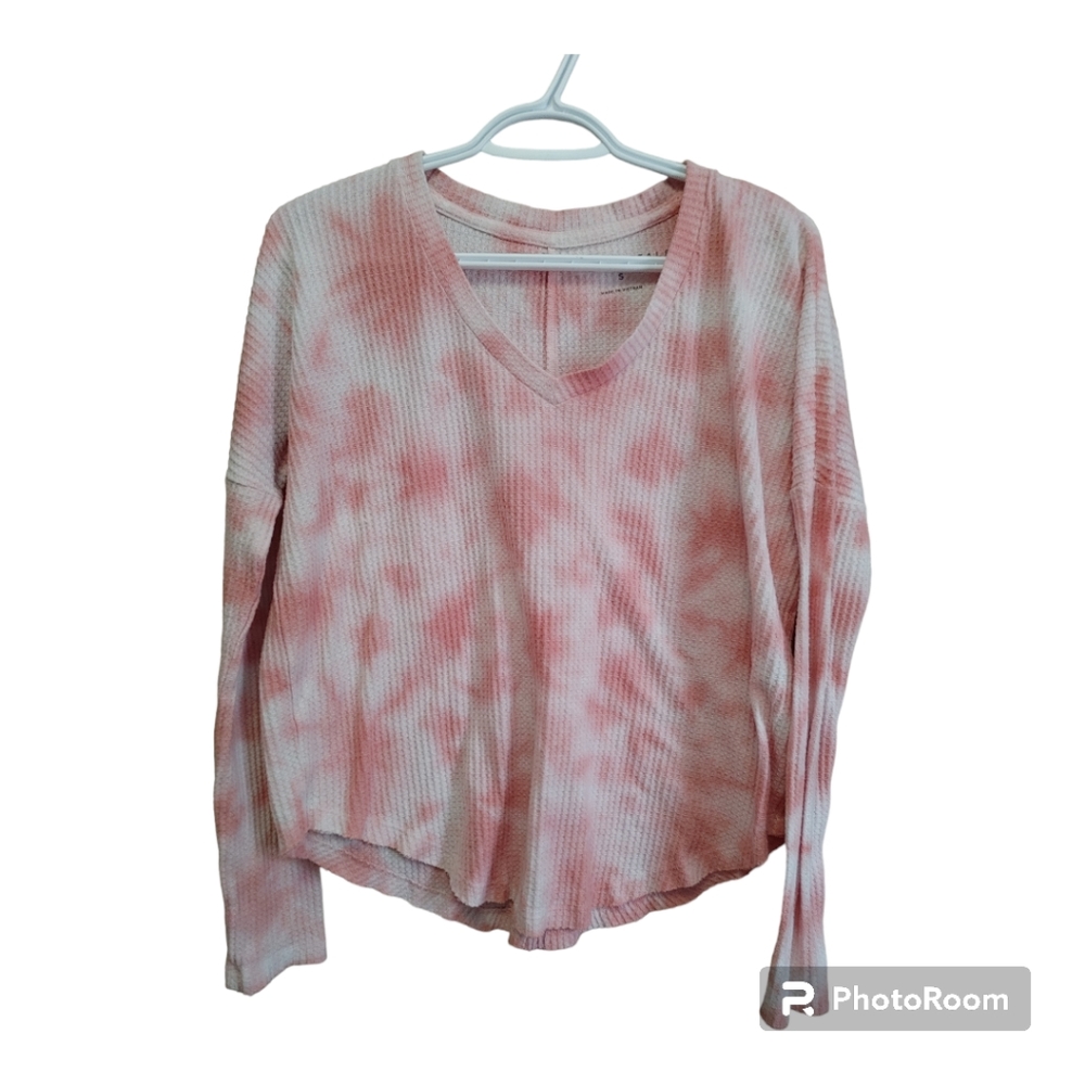 AEROPOSTALE Tie Dye Waffle Knit V-Neck Long Sleeve Blouse Size Small